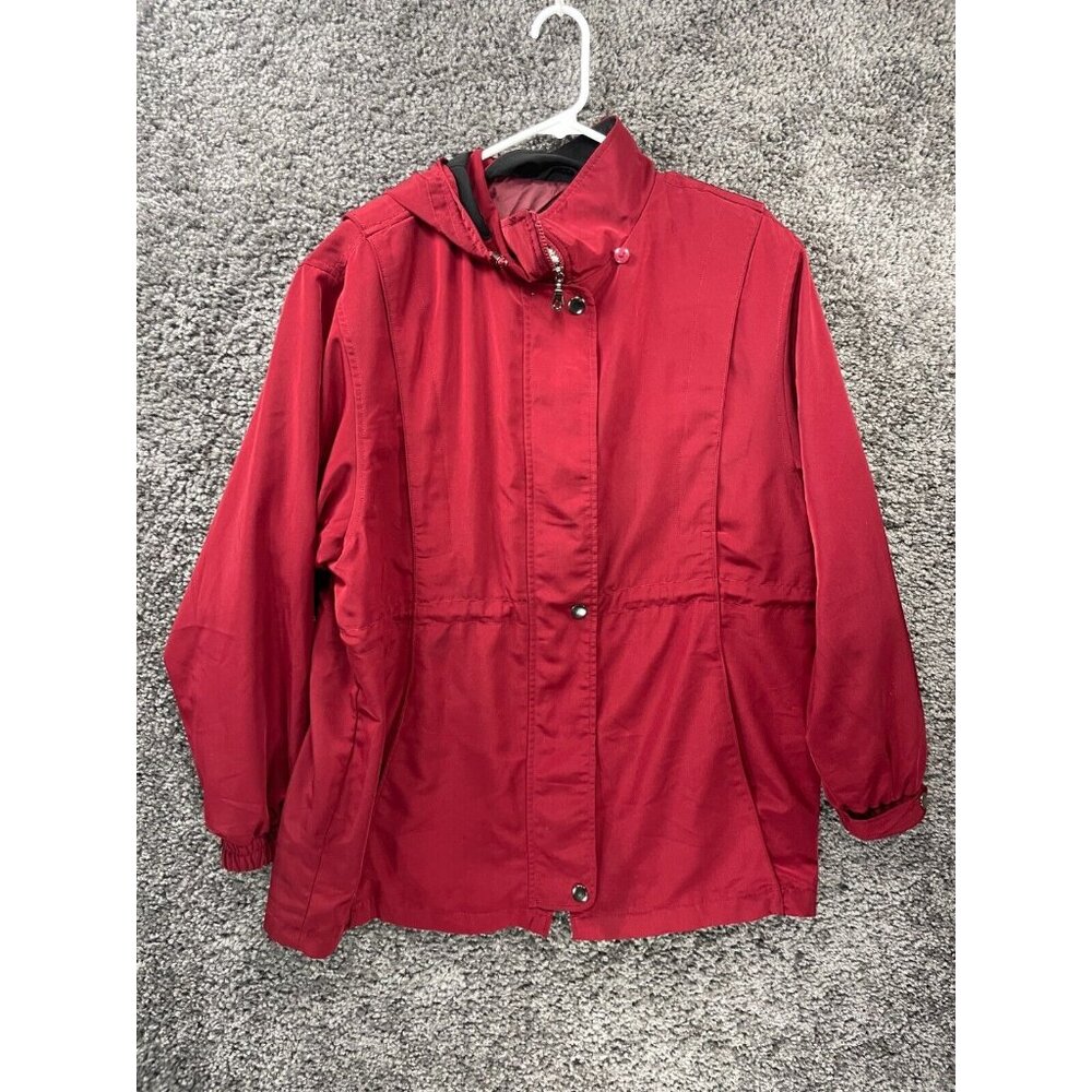 Giorgio Morandi Windbreaker Jacket Women Large Red 100% Polyester Hooded Outdoor